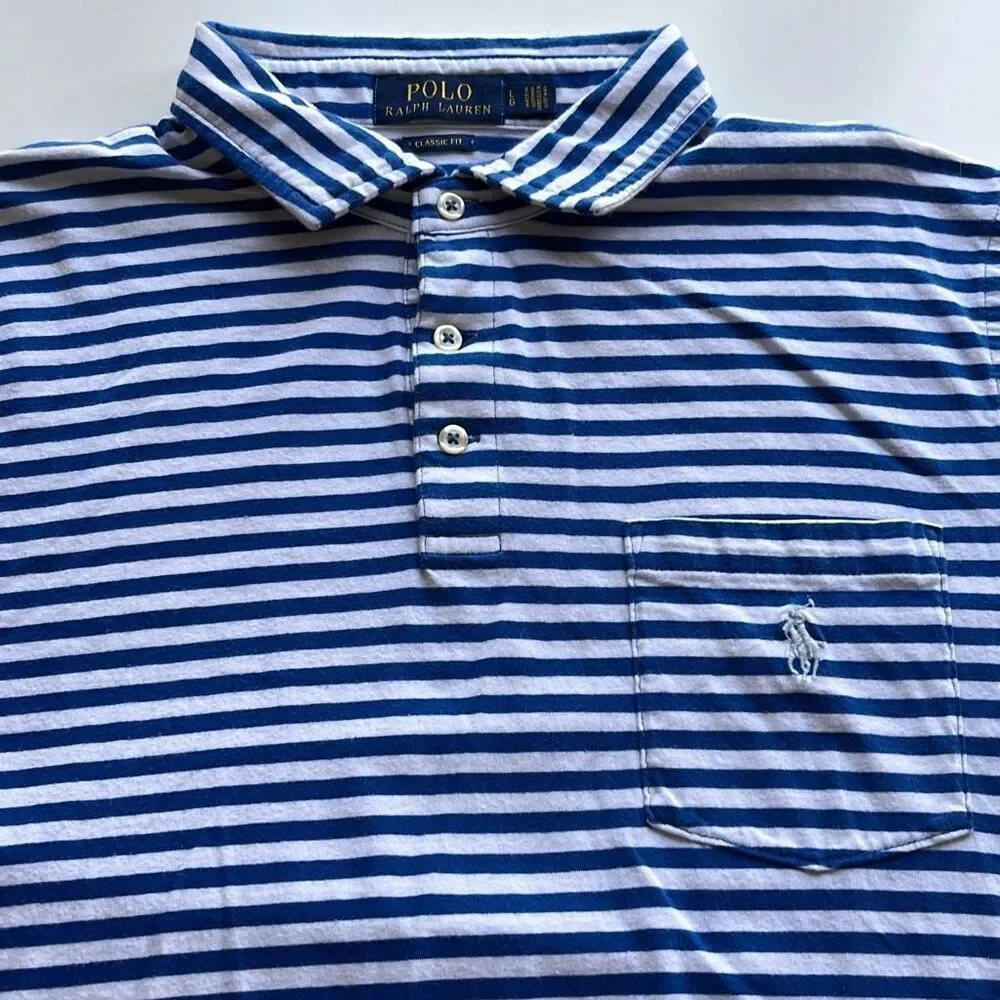 Polo Ralph Lauren Classic Fit Striped 100% Soft Cotton Polo Mens Large